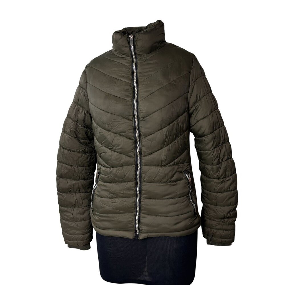 YMI Collection Olive Green Womens Puffer Jacket With Zipper Closure & Fleece Lin